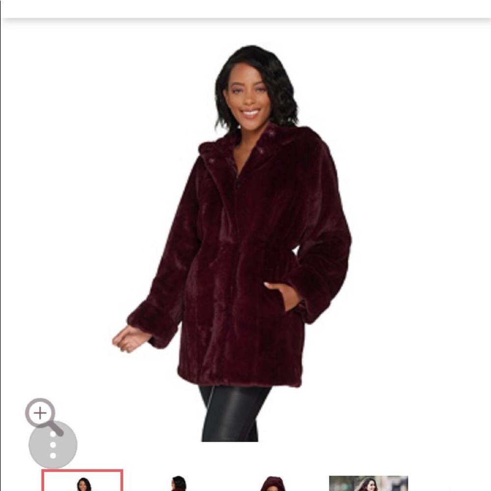 QVC Dennis Basso Wine Faux Fur Jacket